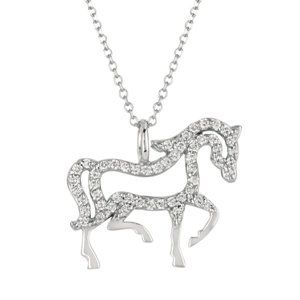 0.25 Carat Natural Diamond Horse Necklace Pendant 14K White Gold